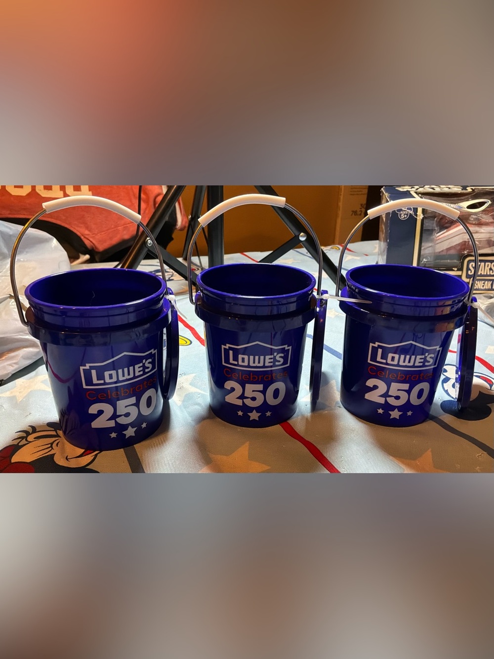 Lowe’s celebrates 250th mini buckets W/lids -NEW